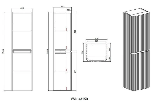 Шкаф пенал Vincea Альто (Alto) 40 L VSC-4A150MLBG-L подвесной цвет Светло-бежевый матовый