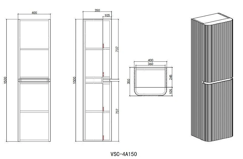Шкаф пенал Vincea Альто (Alto) 40 L VSC-4A150MLBG-L подвесной цвет Светло-бежевый матовый