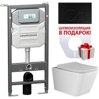 Комплект унитаза с инсталляцией Ceramicanova Metric CN3007_1001B_1000 с сиденьем Микролифт и Черной матовой клавишей смыва фарфор подвесной