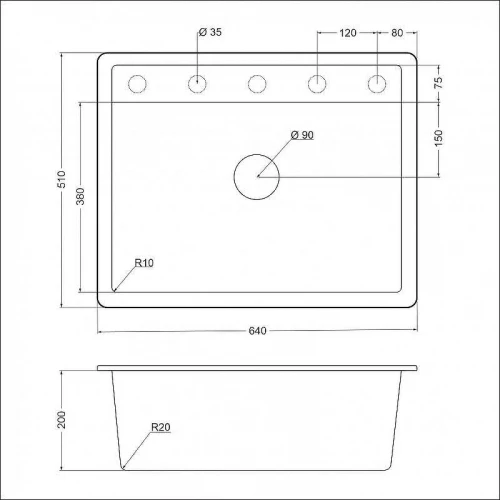 Кухонная мойка Emar Quartz 64 EMQ-1640.Q цвет Антрацит