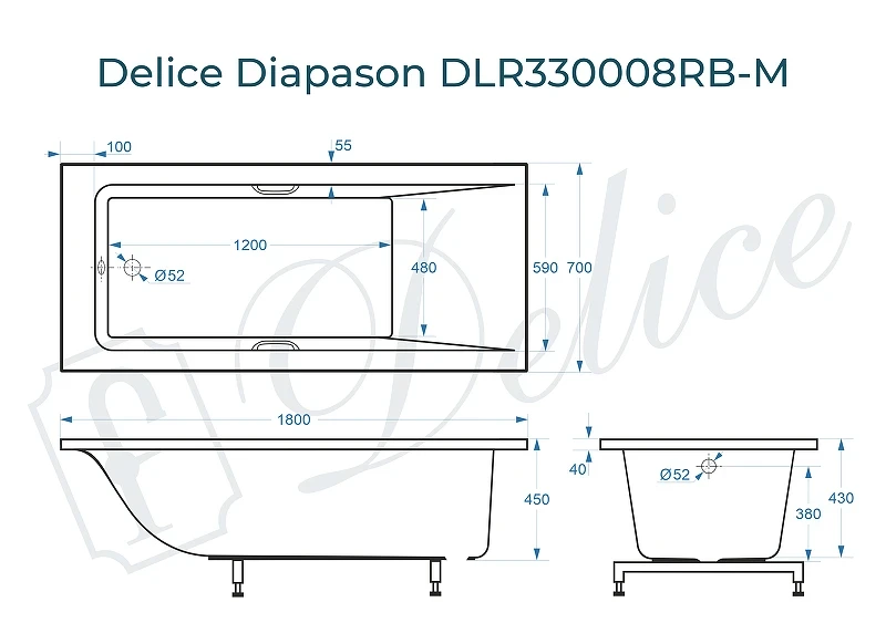 Ванна из искусственного камня Delice Diapason 180х70 DLR330008RB-M цвет Белый