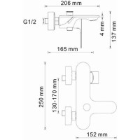 Смеситель для ванны WasserKRAFT Dinkel 5801 Хром латунь на стену
