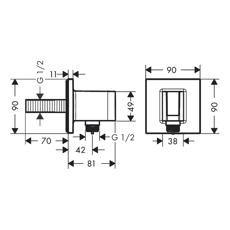 Шланговое подключение Hansgrohe FixFit E 26889000 Хром пластик на стену