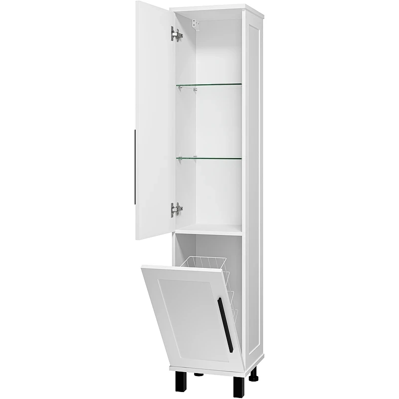 Шкаф пенал Misty Модерн 35 L П-Мод05035-011Л с бельевой корзиной Белый матовый