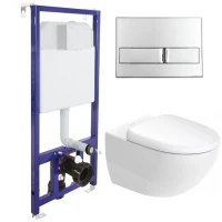Комплект унитаза Duravit Architec 45720900A1 с инсталляцией Berges Novum L3 040213 с сиденьем Микролифт и клавишей смыва Хром