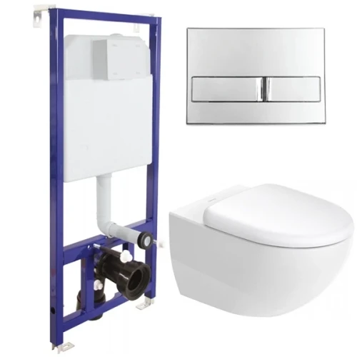 Комплект унитаза Duravit Architec 45720900A1 с инсталляцией Berges Novum L3 040213 с сиденьем Микролифт и клавишей смыва Хром