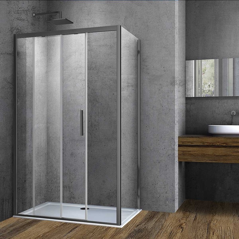 Душевой уголок Vincea Soft 150x90 VSR-3SO9015CLGM профиль Вороненая сталь стекло прозрачное