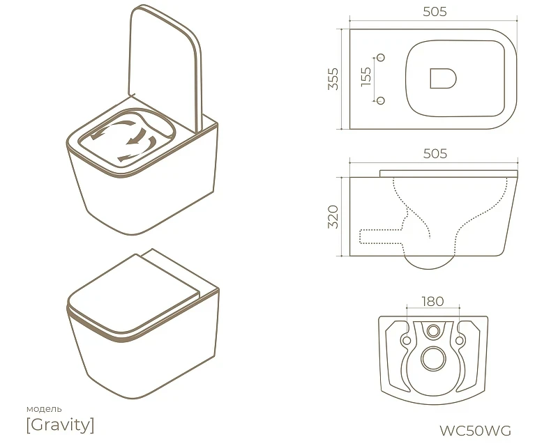 Унитаз Knotlor Gravity WC50WG подвесной цвет Белый с сиденьем Микролифт