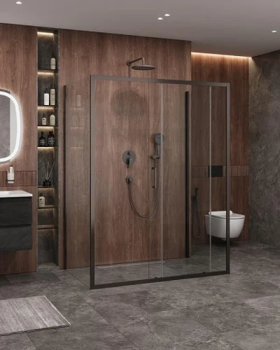 Душевой уголок Cezares Molveno 150x90 MOLVENO-AH-12-150/90-C-GM-IV профиль Оружейная сталь стекло прозрачное