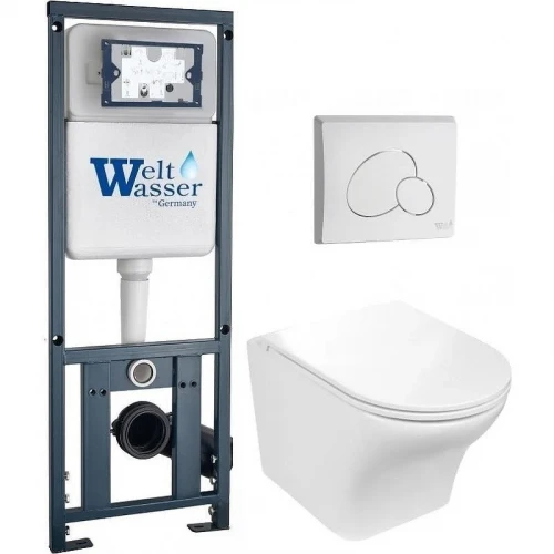 Комплект унитаза с инсталляцией WeltWasser MARBERG 410 + ODENBACH 004 GL-WT + MAR 410 RD GL-WT 10000010966 цвет Белый глянцевый с сиденьем Микролифт и клавишей смыва цвет Белый глянцевый
