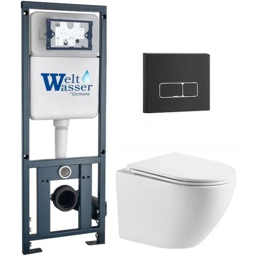 Комплект унитаза с инсталляцией WeltWasser MARBERG 410 + MERZBACH 043 MT-WT + MAR 410 SE MT-BL 10000011435 цвет Черный матовый с сиденьем Микролифт и клавишей смыва цвет Черный матовый