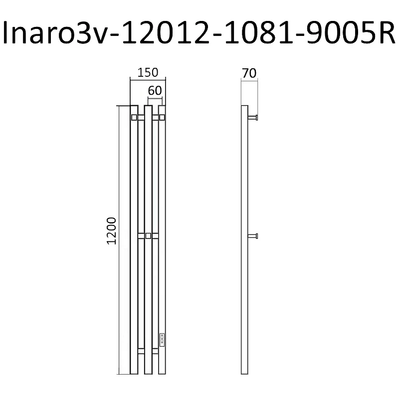 Электрический полотенцесушитель Маргроид Inaro профильный 1200x120 Inaro3v-12012-1081-9005R правый Черный матовый нержавеющая сталь