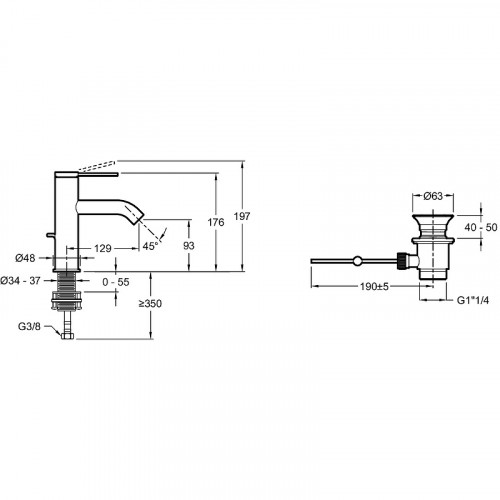 Смеситель для раковины Jacob Delafon Grands Boulevards E77958-4A-BL Черный матовый латунь