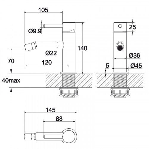 Смеситель для биде Whitecross Y gunmetal Y1220GM Оружейная сталь латунь