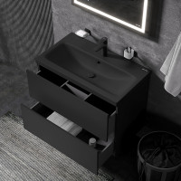 Комплект мебели для ванной AM.PM Gem 75 BK90GN подвесной Черный матовый со смесителем для раковины и аксессуарами МДФ / ЛДСП