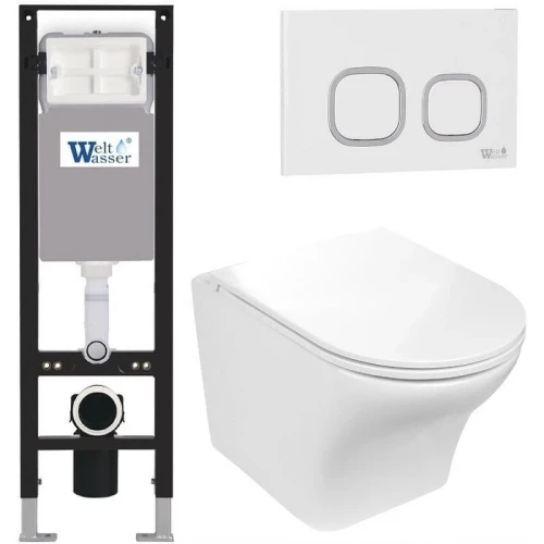 Комплект унитаза с инсталляцией WeltWasser AMBERG 350 + ODENBACH 004 GL-WT + AMBERG RD-WT 10000012402 цвет Белый глянцевый с сиденьем Микролифт и клавишей смыва цвет Белый