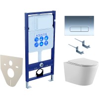 Комплект унитаза с инсталляцией Aquatek Set Aquatek Вега cmp-016 с сиденьем Микролифт и клавишей смыва Хром фаянс подвесной