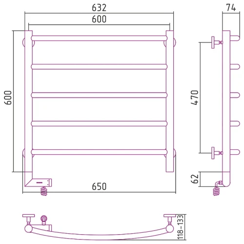 Электрический полотенцесушитель Сунержа Галант 2.0 600x600 L 00-5200-6060 Хром нержавеющая сталь