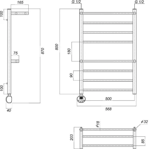 Электрический полотенцесушитель Domoterm Медея с 2 полками П8 500x800 EL Золото нержавеющая сталь