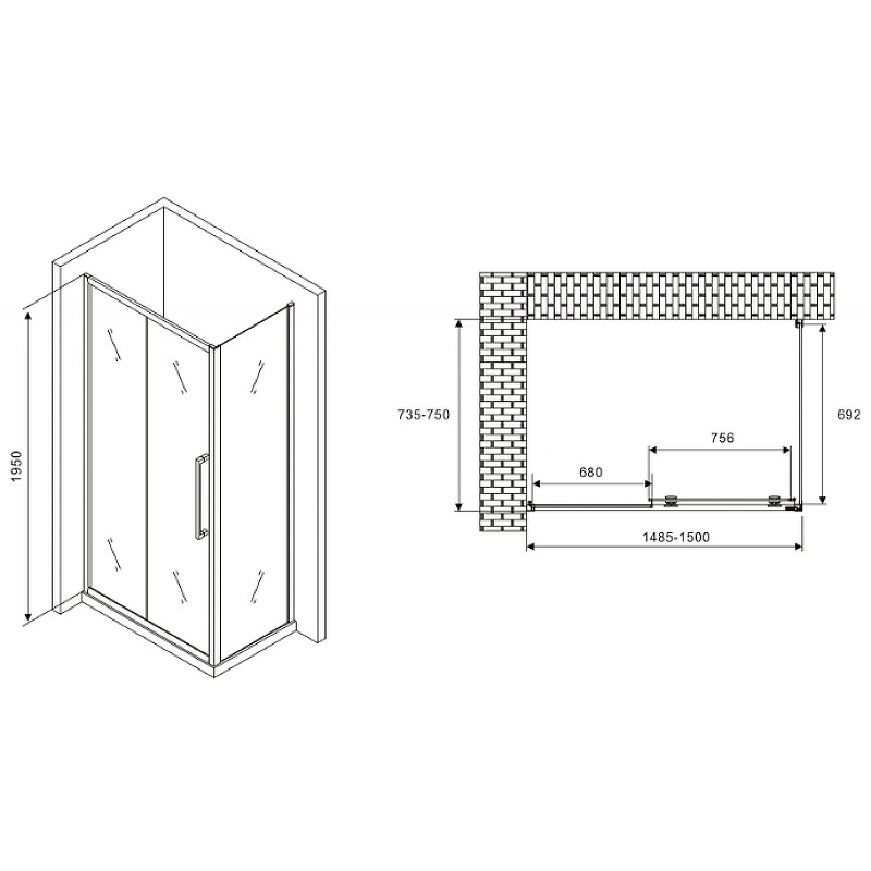 Душевой уголок Abber Schwarzer Diamant 150x75 AG30150BH-S75B профиль Черный стекло прозрачное