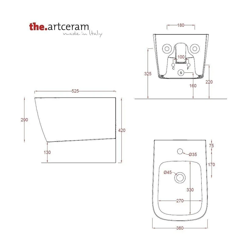 Биде Artceram A16 ASB001 38 00 подвесное цвет Avio