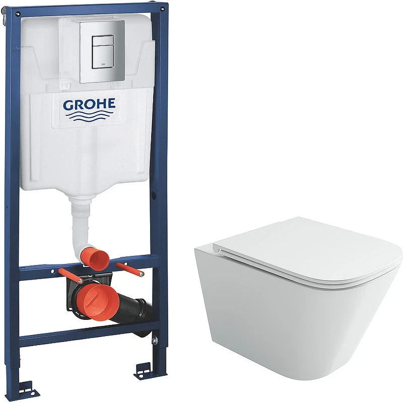 Комплект унитаза Ceramicanova Union CN4009T с инсталляцией Grohe Rapid SL 38772001 с сиденьем Микролифт и клавишей смыва Хром фарфор подвесной