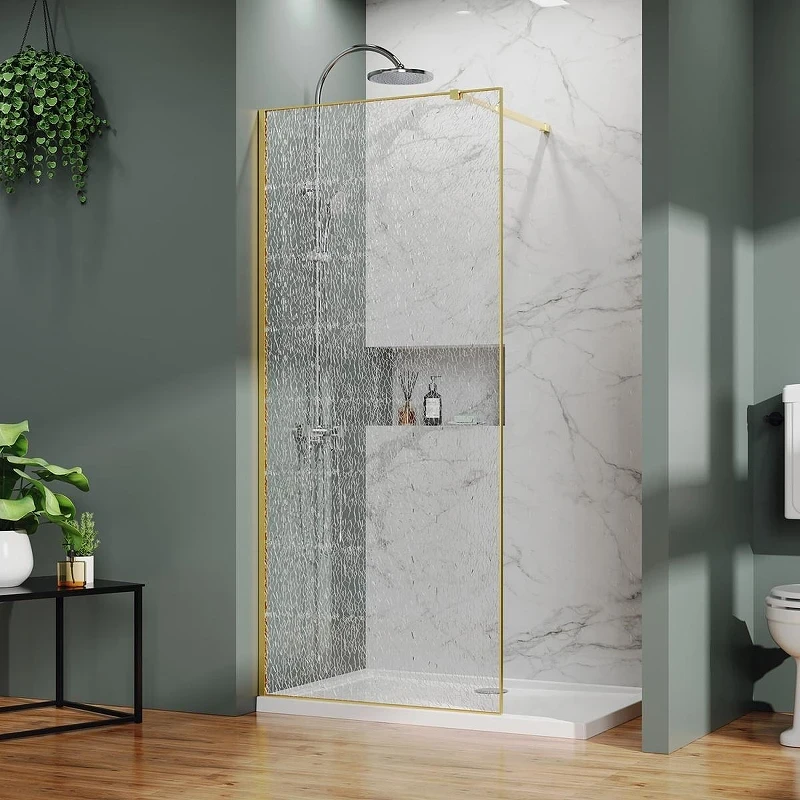Душевая перегородка Azario Walk-In 90 AZ-275-90-BGL-CBR профиль Брашированное золото стекло с узором Битое стекло
