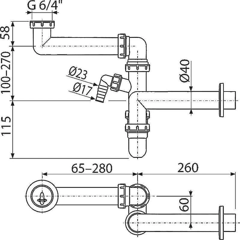 Сифон для кухонной мойки Alcaplast A872P Белый