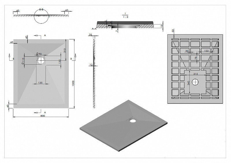 Душевой поддон из искусственного камня Esbano Flat ESP-FT108A 100x80 ESPFT108A цвет Антрацит