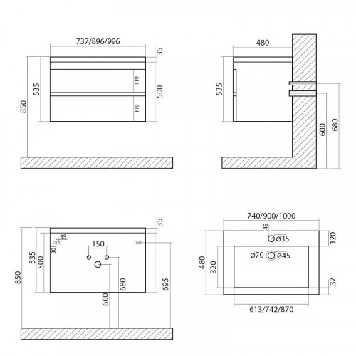 Тумба под раковину Art&amp;Max Family-1000-2C-SO-PE подвесная Бетон Экзотик МДФ / ЛДСП