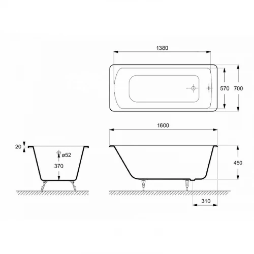 Чугунная ванна Delice Prestige 160x70 DLR230614R с отверстиями под ручки без антискользящего покрытия