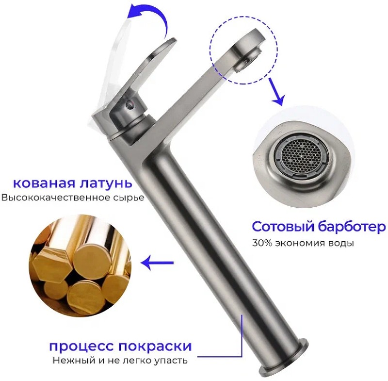 Смеситель для раковины Frap H62-9 F1062-29 Оружейная сталь латунь