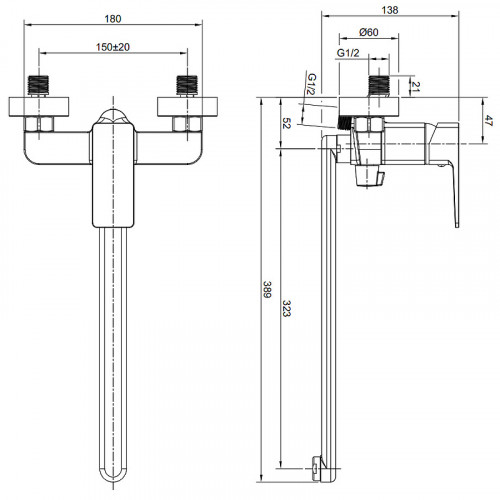 Смеситель для ванны Olive's Navarra 25221NR универсальный Хром латунь на стену