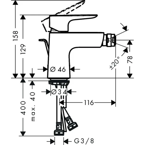 Смеситель для биде Hansgrohe Talis E 71720340 Шлифованный черный хром латунь