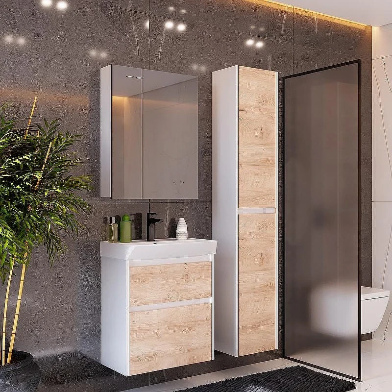 Тумба под раковину Lemark Combi 70 LM03C70T-dub подвесная Дуб кантри Белый глянец