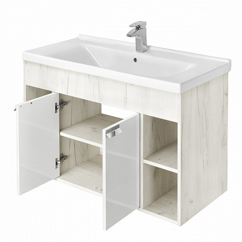 Тумба под раковину Aquaton Флай 100 1A237501FAX10 Белая Дуб крафт МДФ / ЛДСП