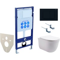 Комплект унитаза с инсталляцией Aquatek Set Aquatek Классик-012 4в1 с сиденьем Микролифт и Черной матовой клавишей смыва фарфор подвесной