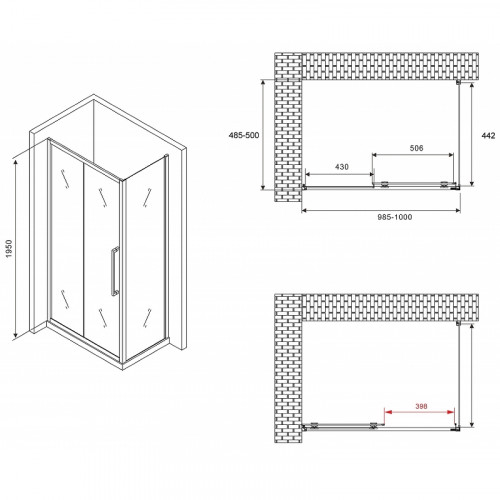 Душевой уголок Abber Schwarzer Diamant 100x50 AG30100BH-S50B профиль Черный стекло прозрачное