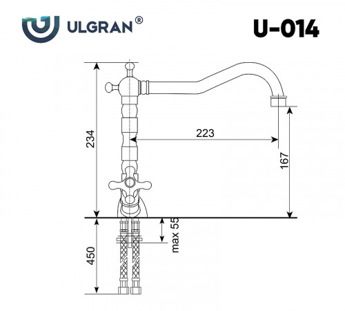 Смеситель для кухни Ulgran Classic U-014 Бронза латунь