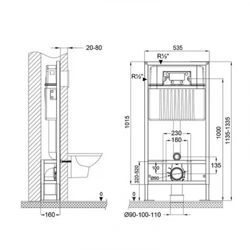 Инсталляция Bettoserb Sava Free Standing SFS40006489 для унитаза с клавишей смыва цвет Черный матовый Хром глянцевый
