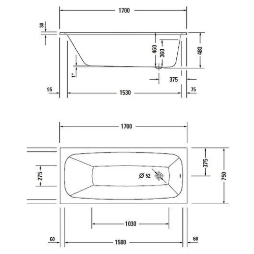 Ванна из искусственного камня Duravit Aurena 170х75 700548000000000 цвет Белый матовый