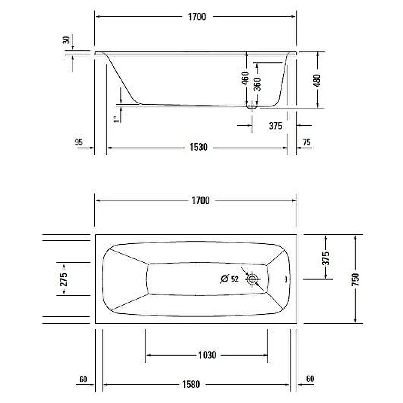 Ванна из искусственного камня Duravit Aurena 170х75 700548000000000 цвет Белый матовый