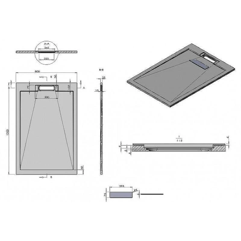 Душевой поддон из искусственного камня Esbano Luxe ESP-LX128G 120x80 ESPLX 128G Серый матовый