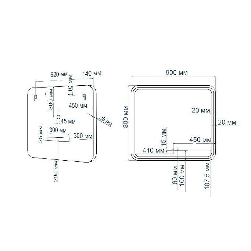Зеркало Art&Max Genova AM-Gen-900-800-DS-F с подсветкой с сенсорным выключателем Черное стекло