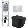 Комплект унитаза с инсталляцией WeltWasser AMBERG 350 ST + HEIMBACH 043 MT-BL + AMBERG RD-MT CR 10000012223 цвет Черный матовый с сиденьем Микролифт и клавишей смыва цвет Хром матовый