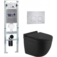 Комплект унитаза с инсталляцией WeltWasser AMBERG 350 ST + HEIMBACH 043 MT-BL + AMBERG RD-MT CR 10000012223 цвет Черный матовый с сиденьем Микролифт и клавишей смыва цвет Хром матовый