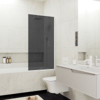 Шторка на ванну Maybah Glass MGV-83-1у 900x1400 в узком профиле Белый стекло графитовое