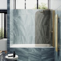 Шторка на ванну Maybah Glass MGV-622-3 800x1400 поворотная на монопетле Золото стекло бронзовое