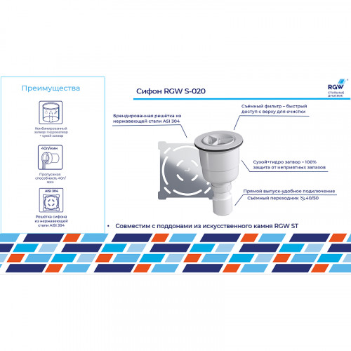 Сифон для душевого поддона RGW S-020 502402000-01 Хром