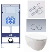 Комплект унитаза с инсталляцией Aquatek Set Aquatek Поларис-036 4в1 цвет Белый с сиденьем Микролифт и клавишей смыва цвет Нержавеющая сталь